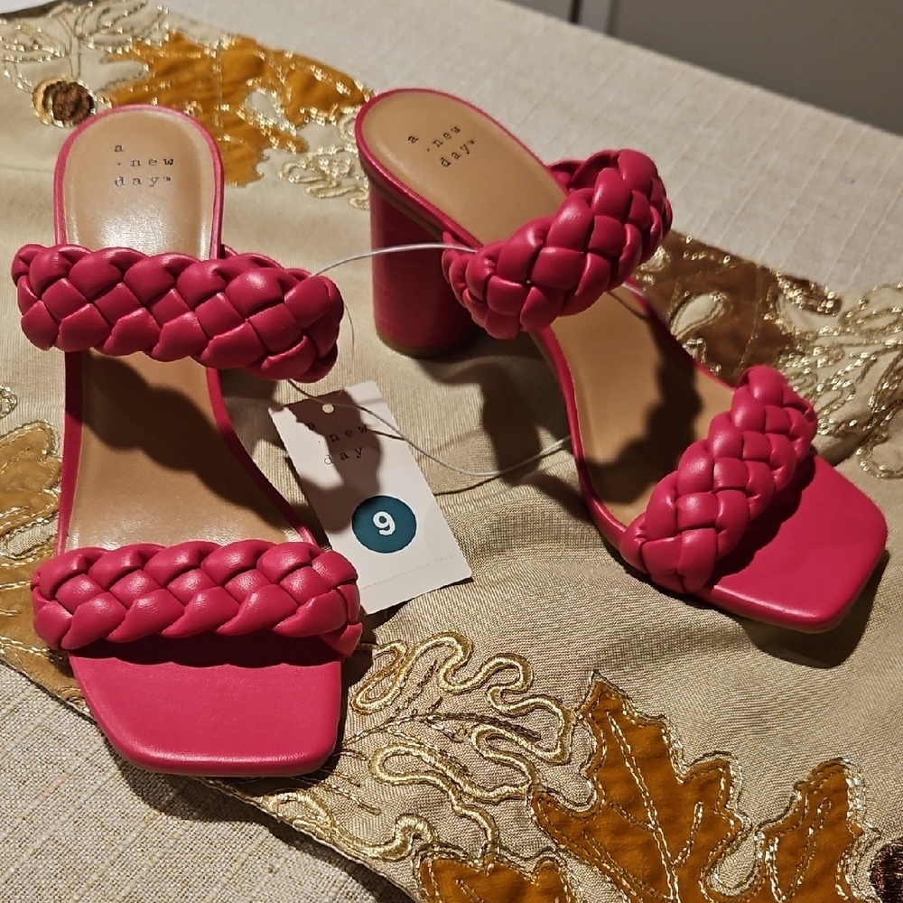 a new day Hot Pink Braided Block Heel Sandals